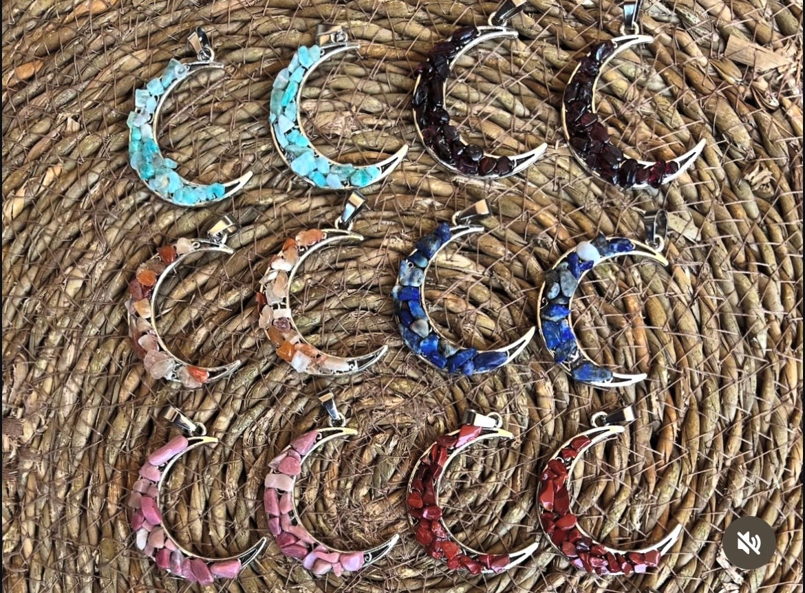 Natural Crescent Moon Crystal Chip Necklace – Choose Your Stone