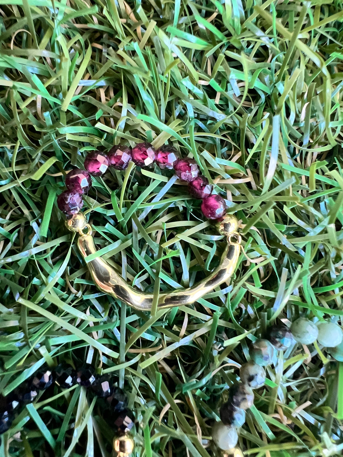 Natural Gemstone & Brass Elastic Ring – Faceted 3 mm Crystal Beads