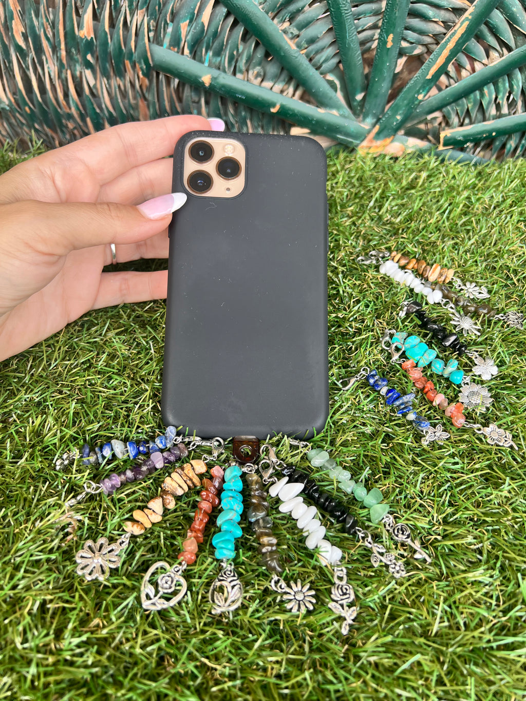 Natural Crystal Chip Phone Charm & Keychain – Genuine Gemstone Bag Charm