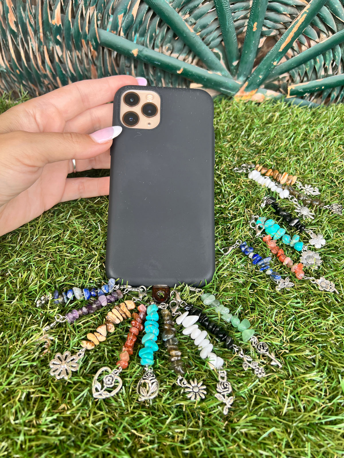 Natural Crystal Chip Phone Charm & Keychain – Genuine Gemstone Bag Charm