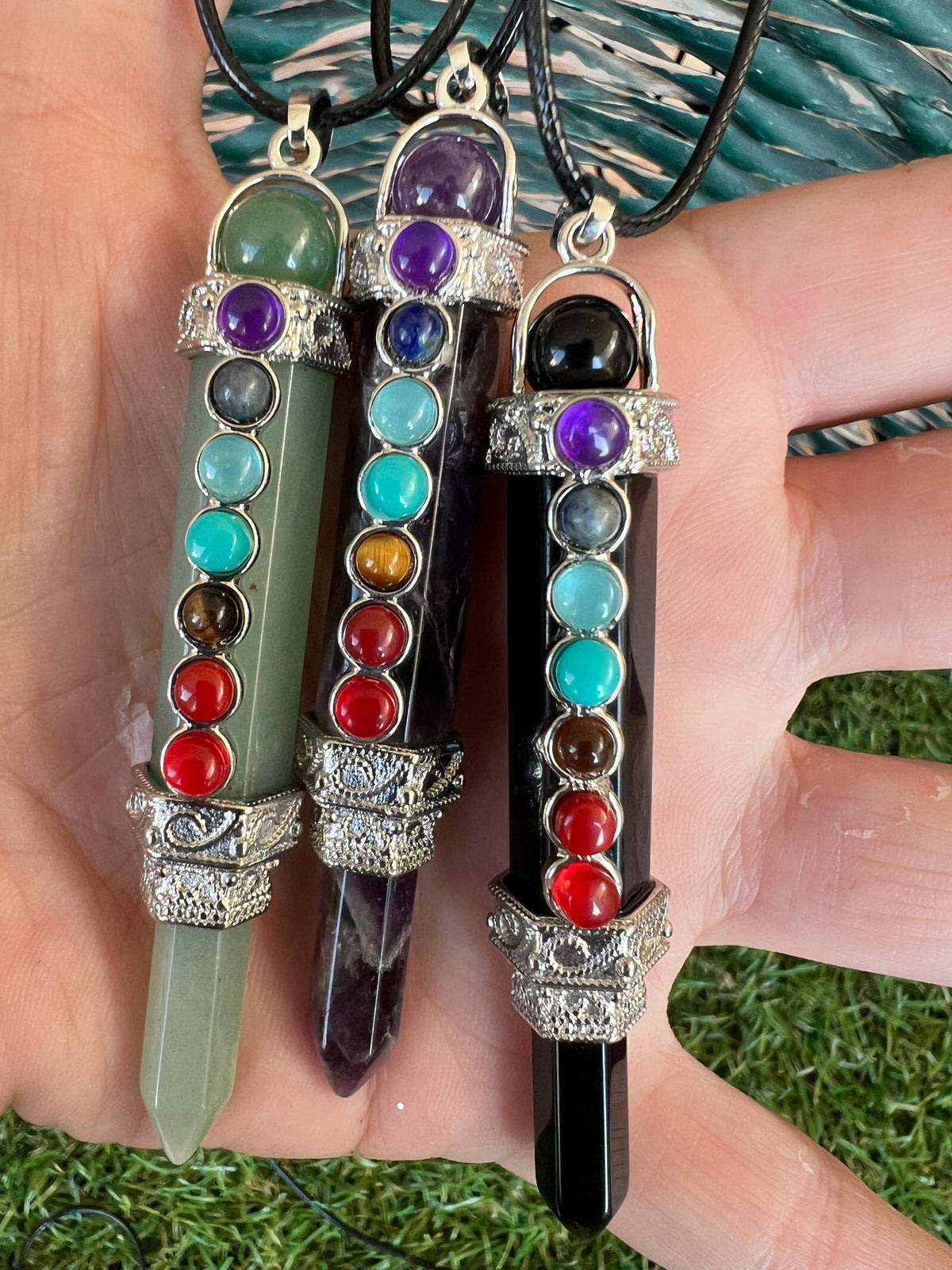 Natural 7 Chakra Gemstone Pendant Necklace – 8 cm