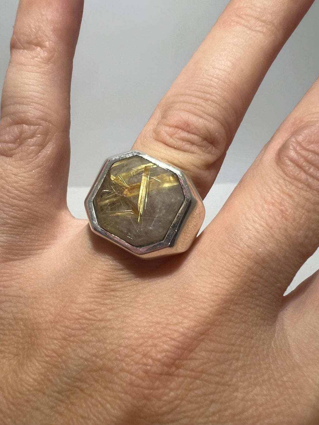Golden Rutilated Quartz Abundance Ring in 925 Italian Sterling Silver