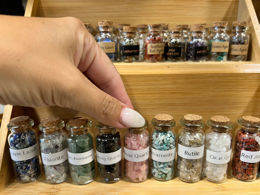 Natural Crystal Chip Bottle | Genuine Gemstone Chips in Glass Bottle | Mini Crystal Collection
