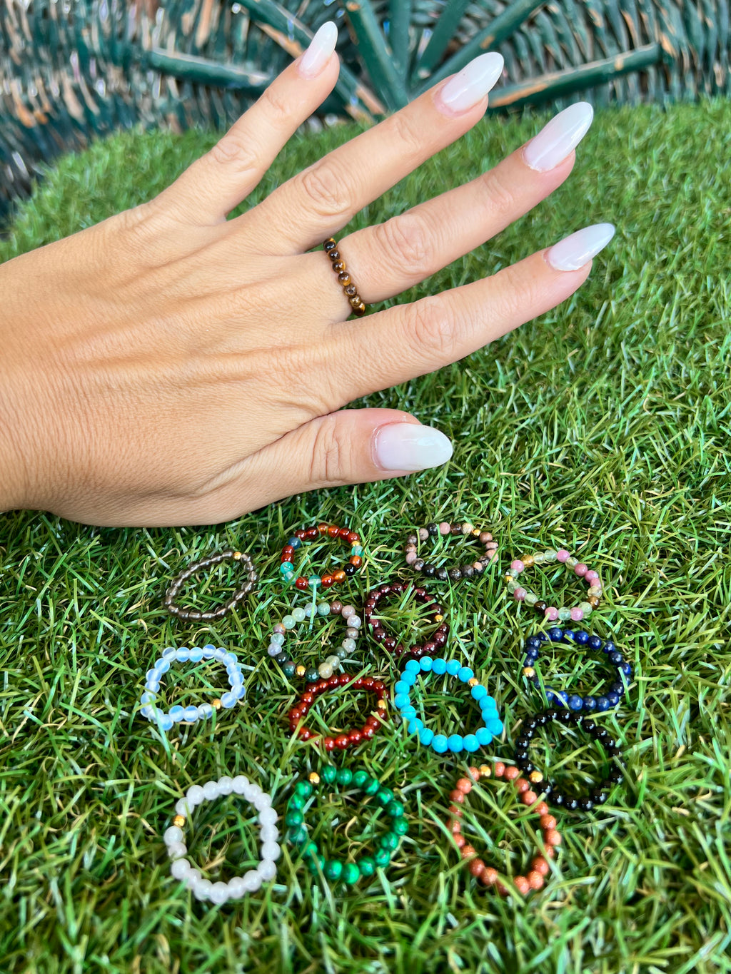 Natural Elastic Gemstone Beaded Ring – Intention & Energy | 3 mm