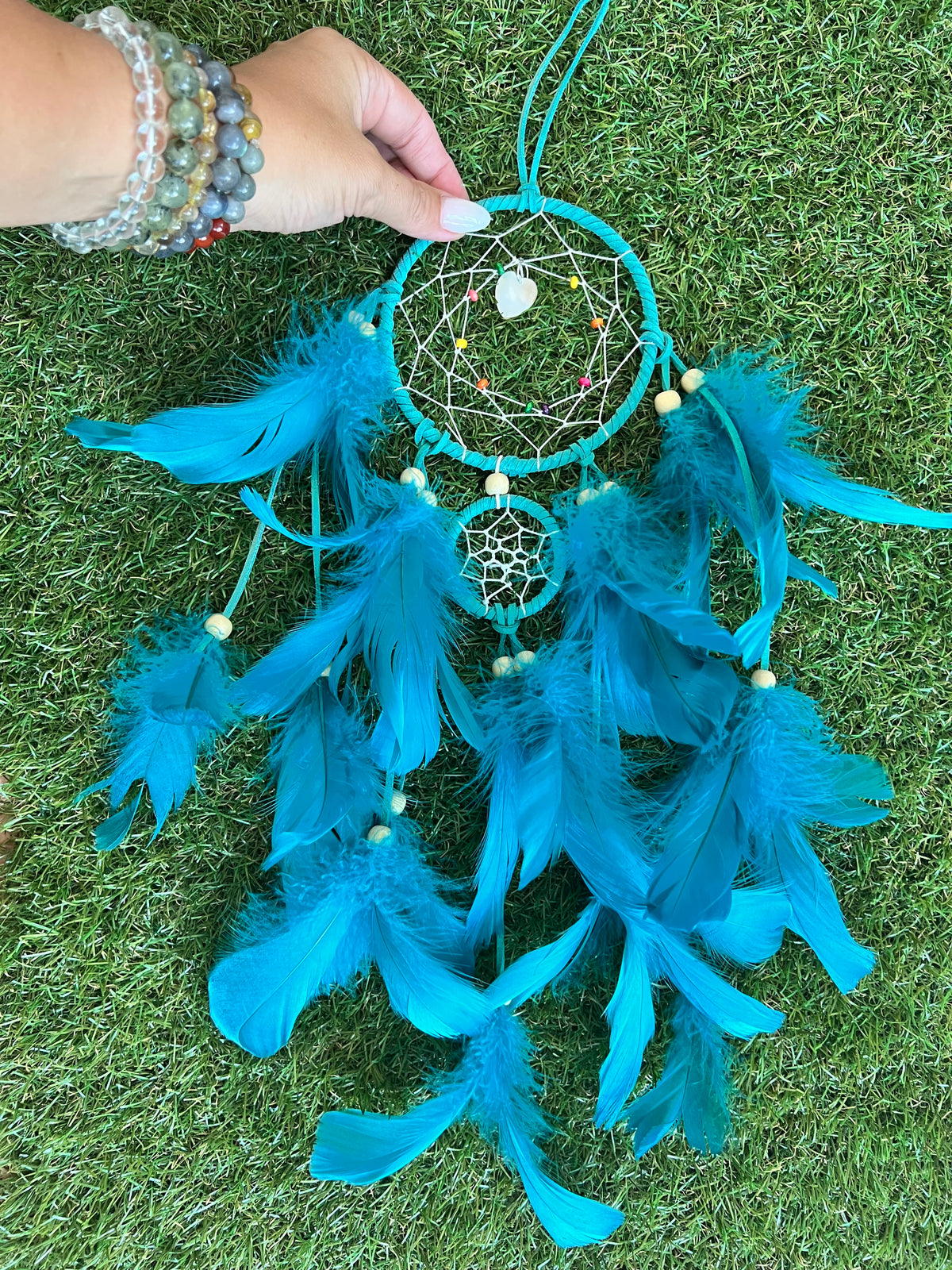 Turquoise Heart Dream Catcher – Love, Peace & Positive Dreams | Feather Wall Hanging