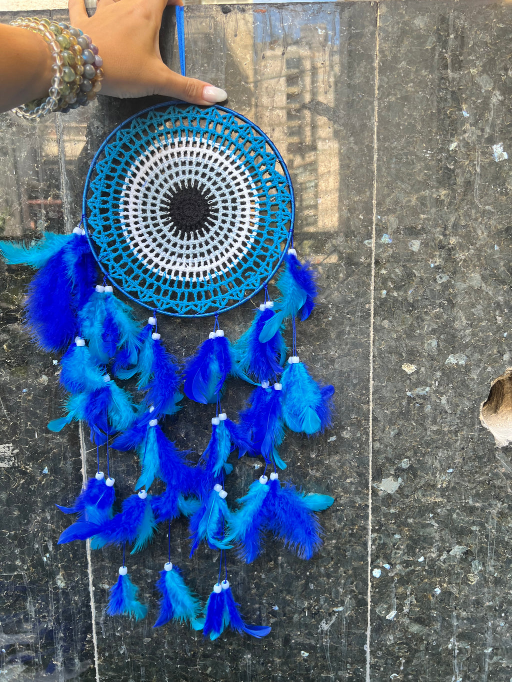 Blue Evil Eye Dream Catcher – Protection, Peace & Positive Energy | Feather Wall Hanging