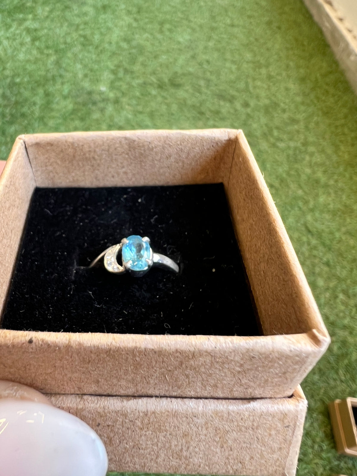 Genuine Natural Blue Topaz Crescent Moon Ring in 925 Sterling Silver