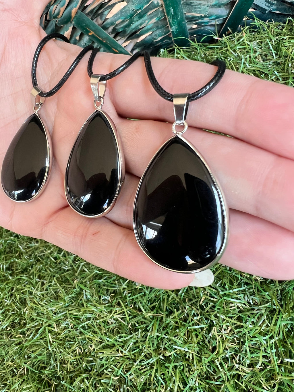 Black Obsidian Silver-Plated Teardrop Necklace – Protection, Grounding & Strength