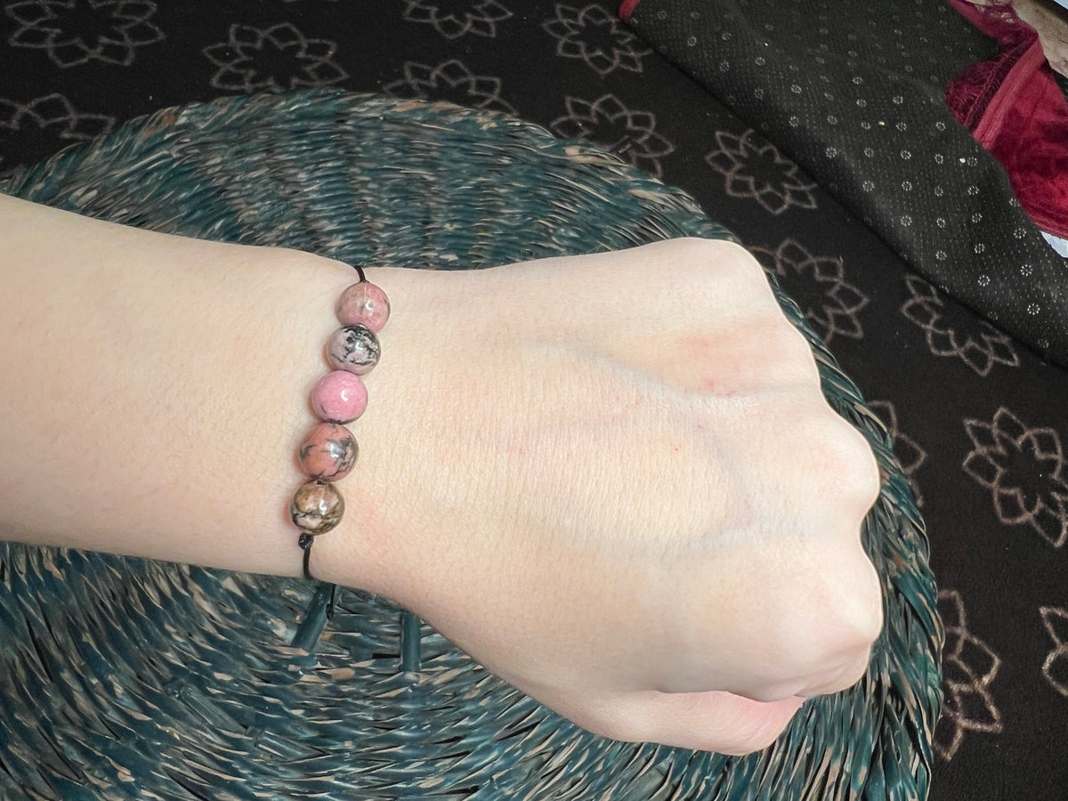 Natural Rhodonite Beaded Bracelet | Emotional Healing, Self-Love & Compassion Crystal Bracelet