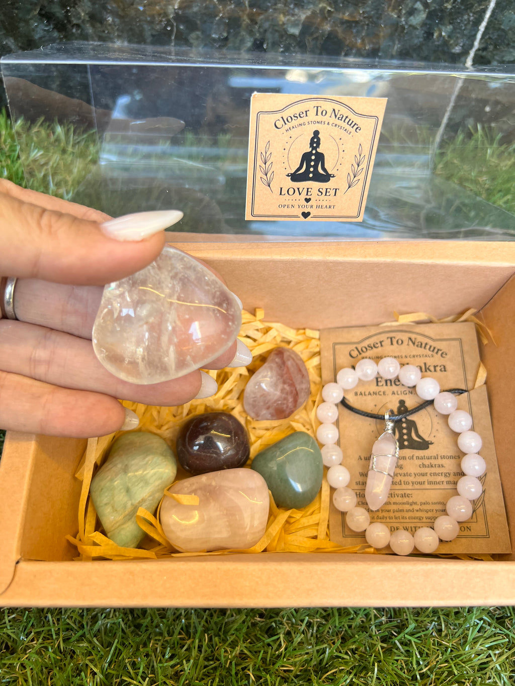 Love Intention Crystal Gift Set | Natural Love & Self-Love Healing Box with Bracelet & Necklace