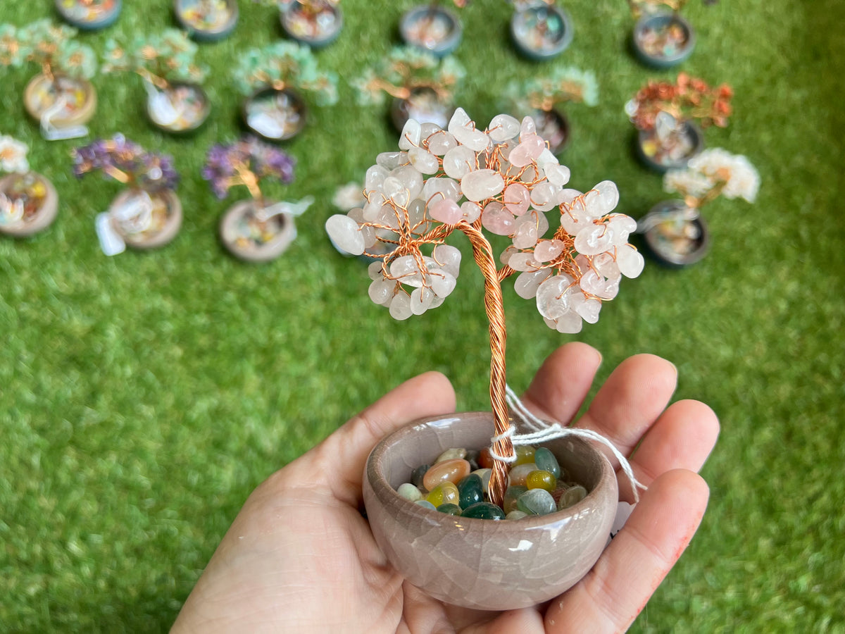 Love & Compassion Rose Quartz Bonsai Crystal Tree in Ceramic Vase
