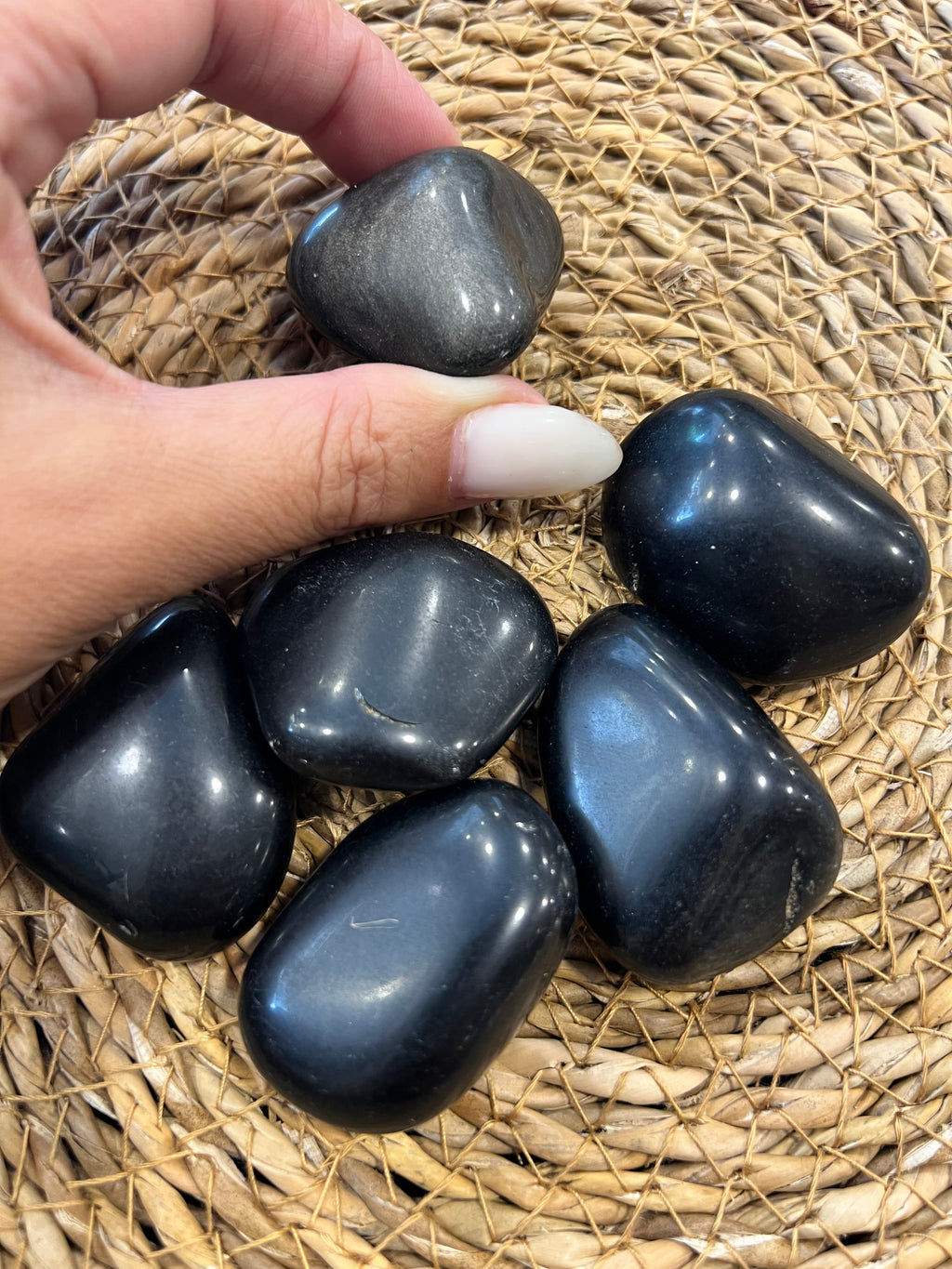 Natural Polished Black Obsidian | Palm Stone / Tumbled Stone | Protection, Grounding & Strength