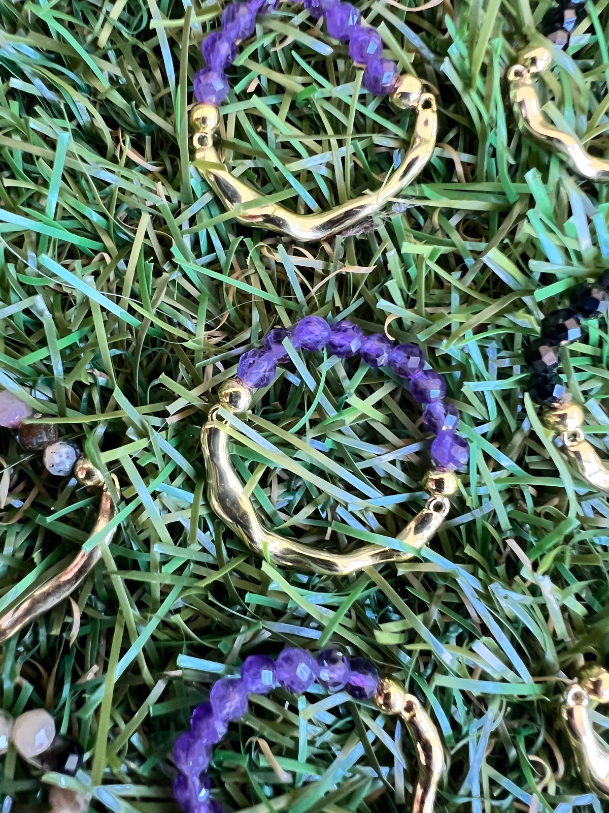 Natural Gemstone & Brass Elastic Ring – Faceted 3 mm Crystal Beads