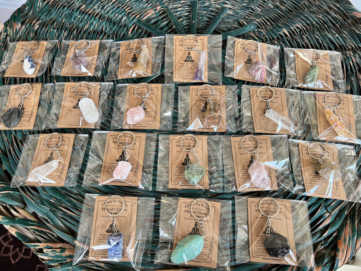 Natural Raw & Polished Crystal Gemstone Keychain – Protection, Abundance & Positive Energy