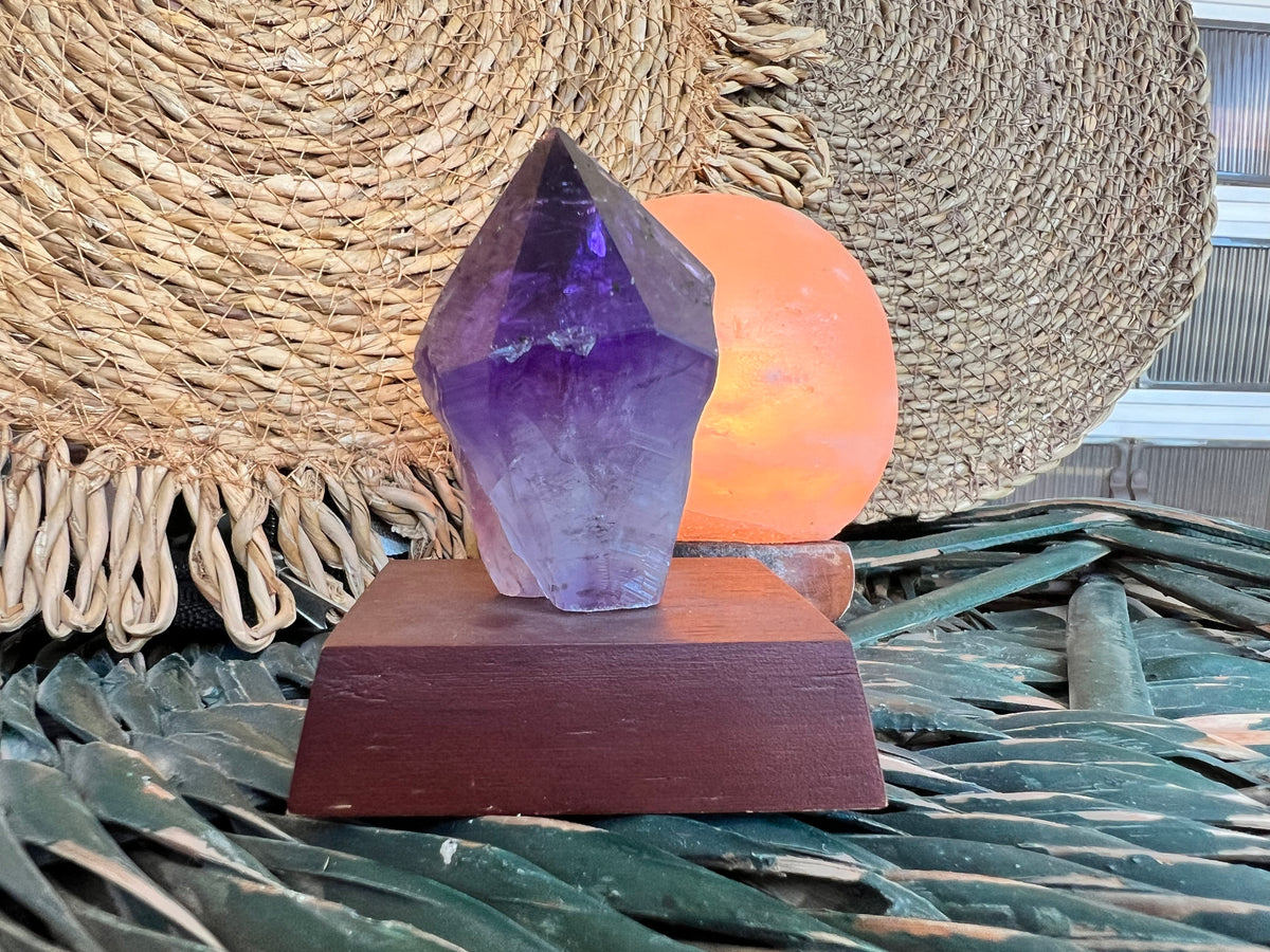 Natural Amethyst Point on Wooden Base