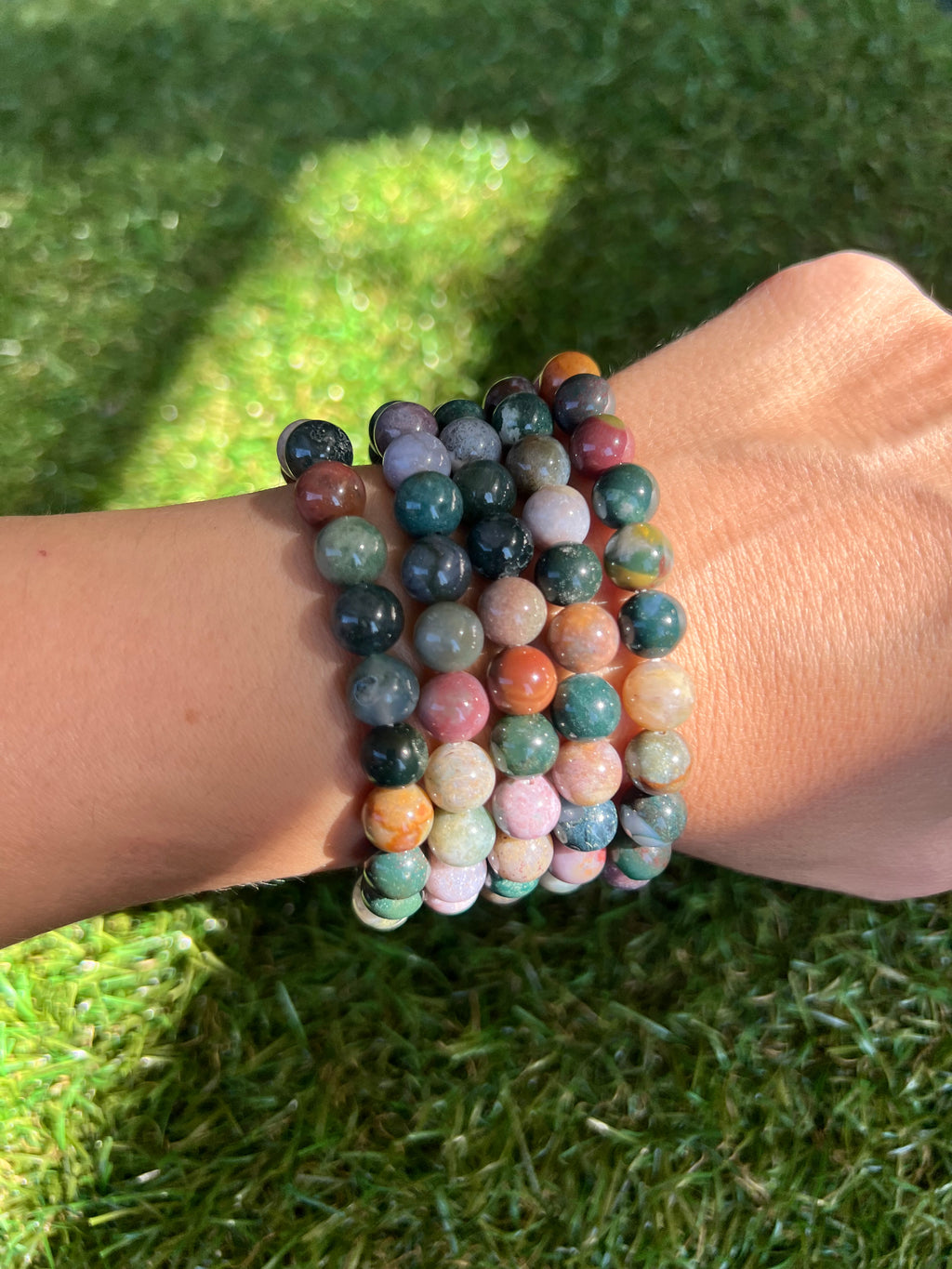 Natural Indian Agate 8mm Beaded Bracelet | Grounding, Stability & Protection Crystal Bracelet