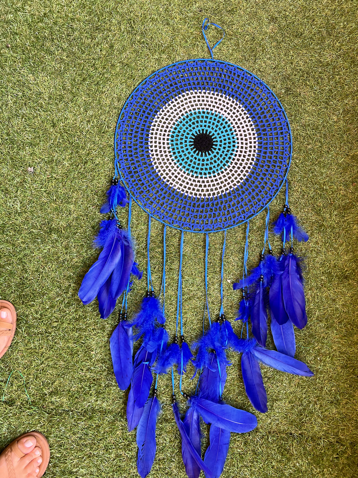 XL Blue Dream Catcher – Protection, Peace & Positive Energy | Large Feather Wall Hanging