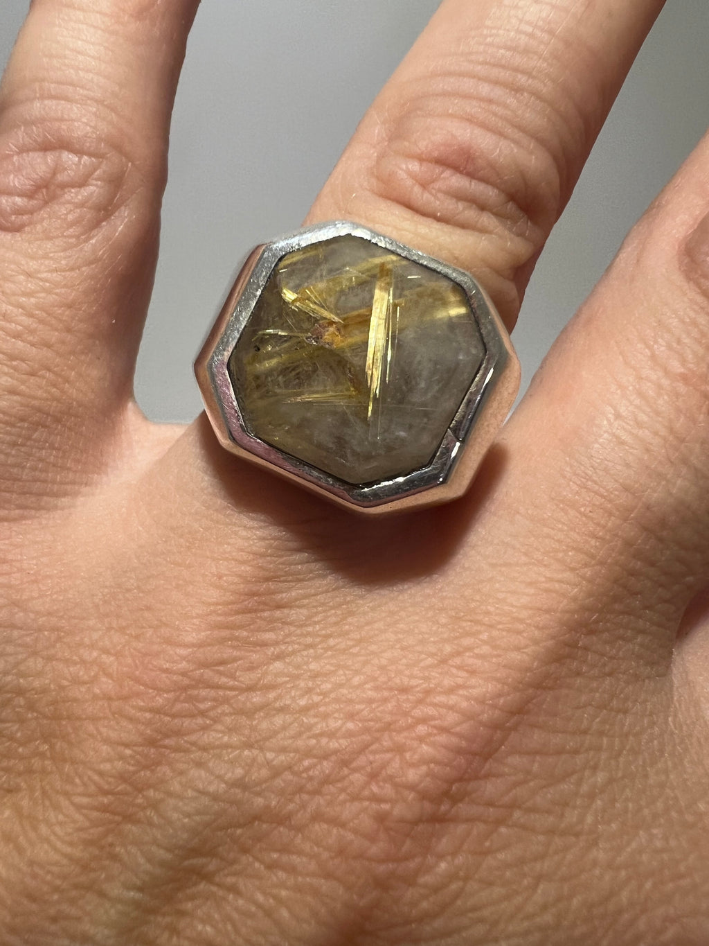Golden Rutilated Quartz Abundance Ring in 925 Italian Sterling Silver