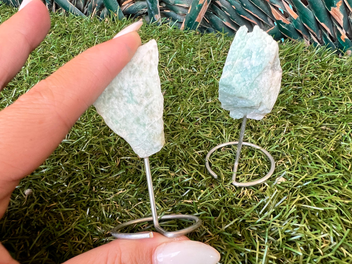 Natural Raw Amazonite on Metal Stand | Crystal Display | Approx. 8 cm | Communication, Calm & Confidence