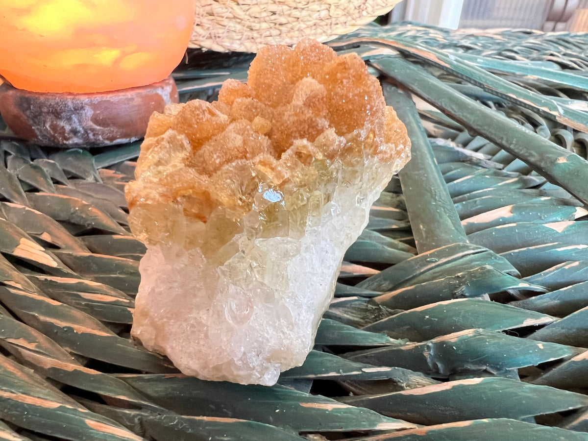 Natural Citrine with Honey Calcite Druzy Cluster