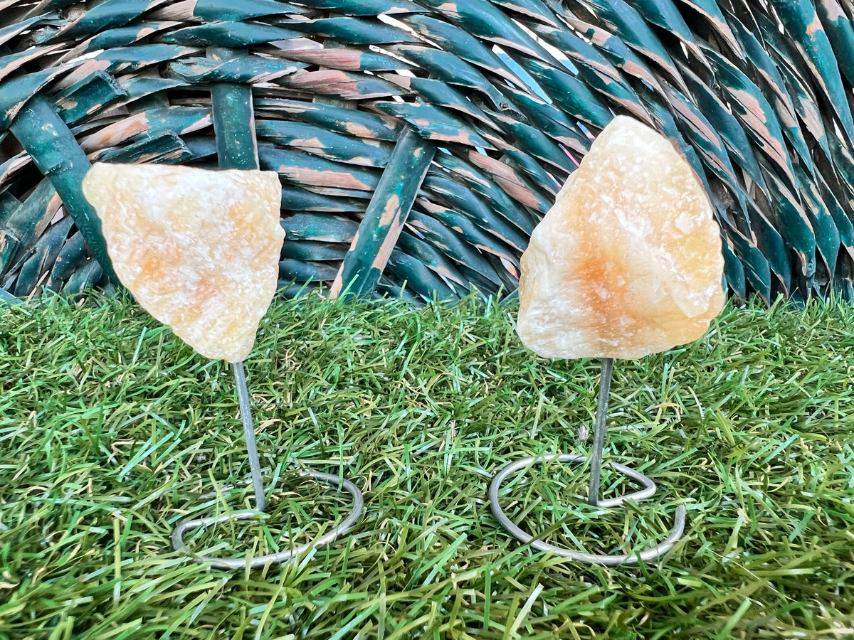 Natural Raw Orange Calcite on Metal Stand | Crystal Display | Approx. 8 cm | Joy, Confidence & Creativity