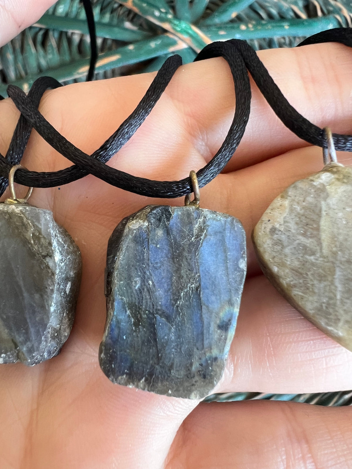 Natural Raw Labradorite Pendant Necklace – Adjustable Cord