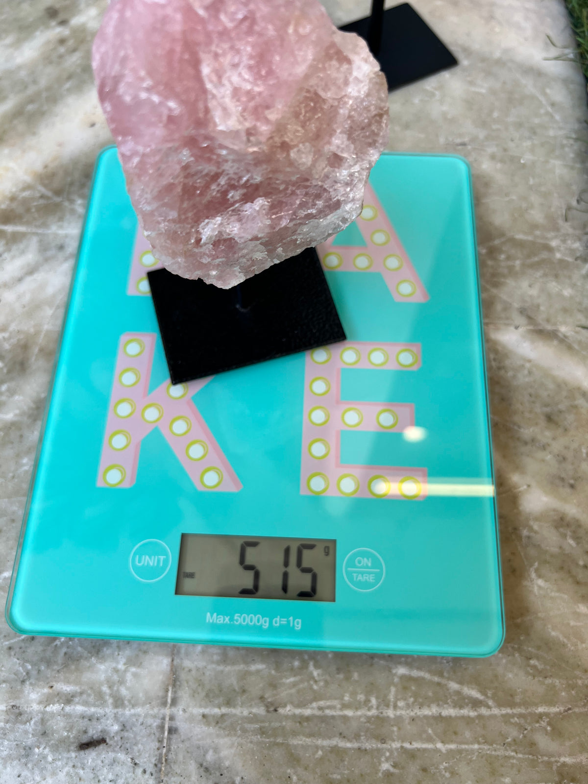 Natural Rose Quartz on Metal Stand – 515 g