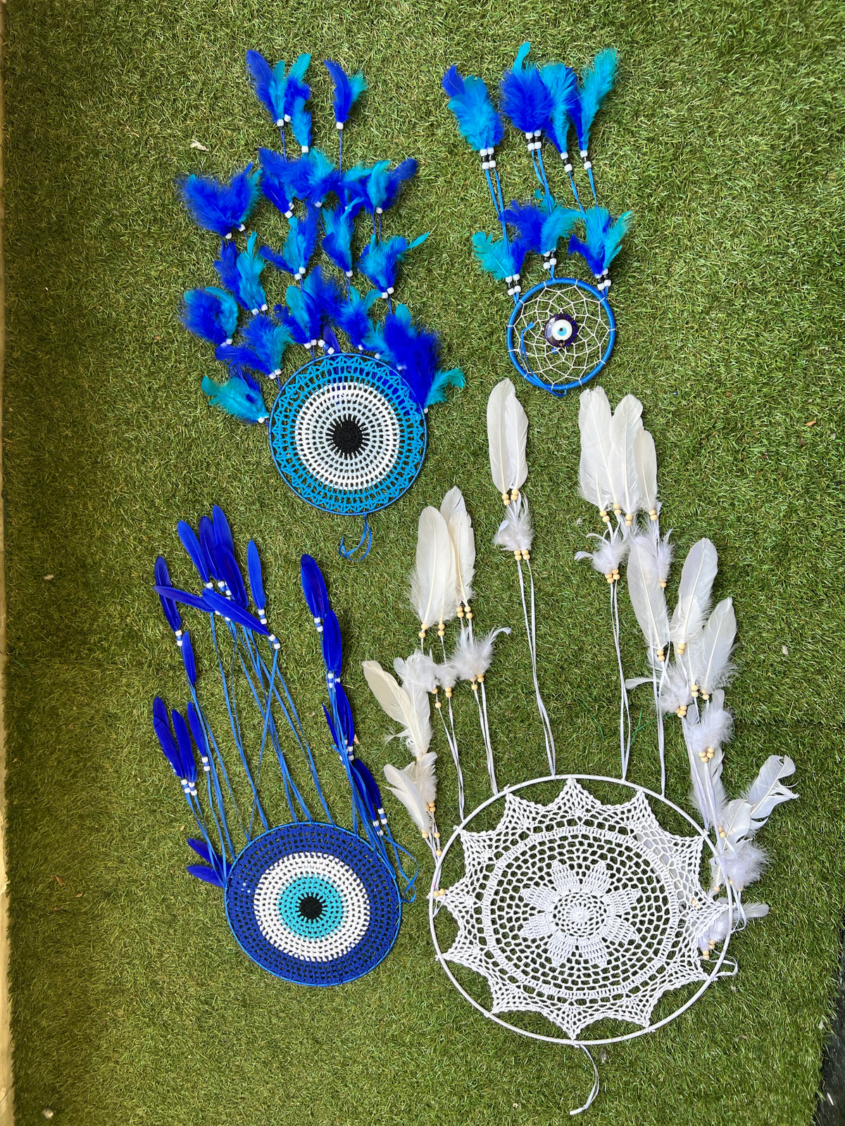 Blue Evil Eye Dream Catcher – Protection, Peace & Positive Energy | Feather Wall Hanging