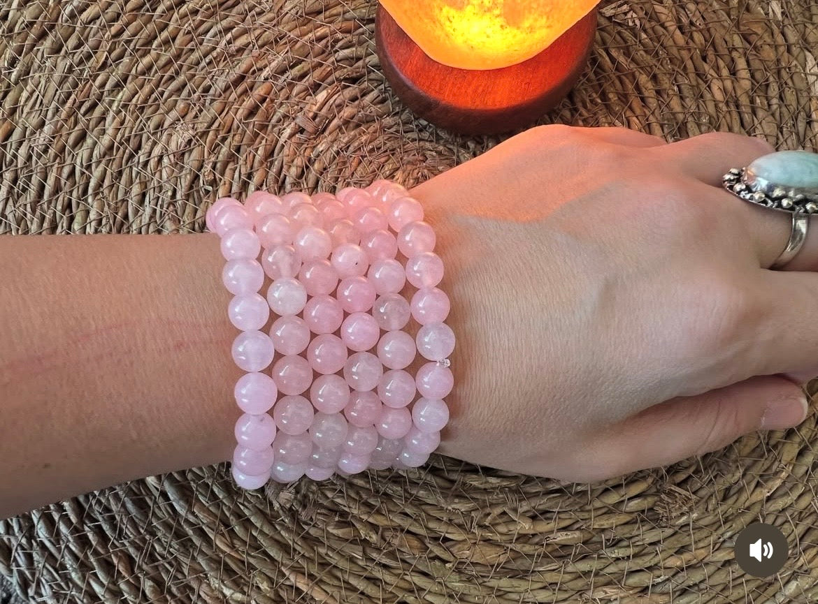 Natural Rose Quartz 8mm Beaded Bracelet | Love, Self-Love & Emotional Healing Crystal Bracelet