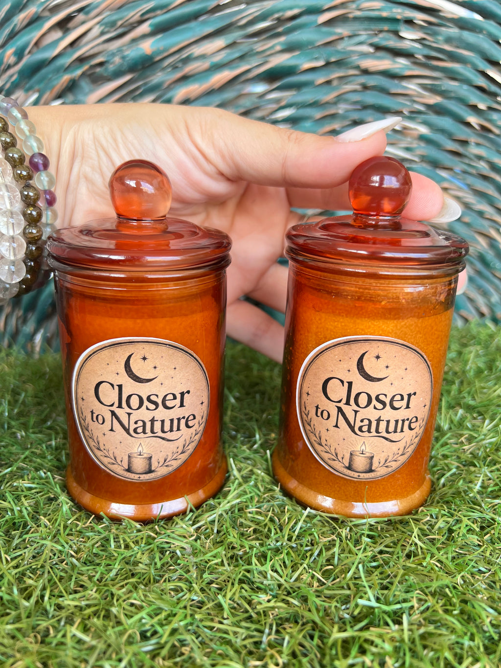 Handmade Scented Soy Candle in Amber Glass Jar with Lid | Aromatherapy Candle