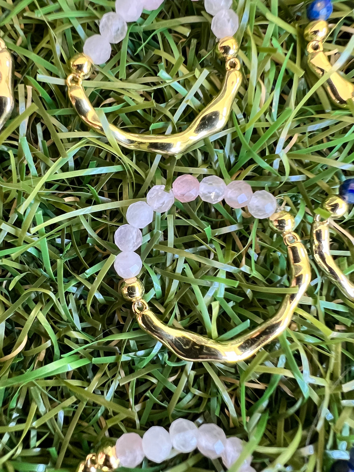 Natural Gemstone & Brass Elastic Ring – Faceted 3 mm Crystal Beads