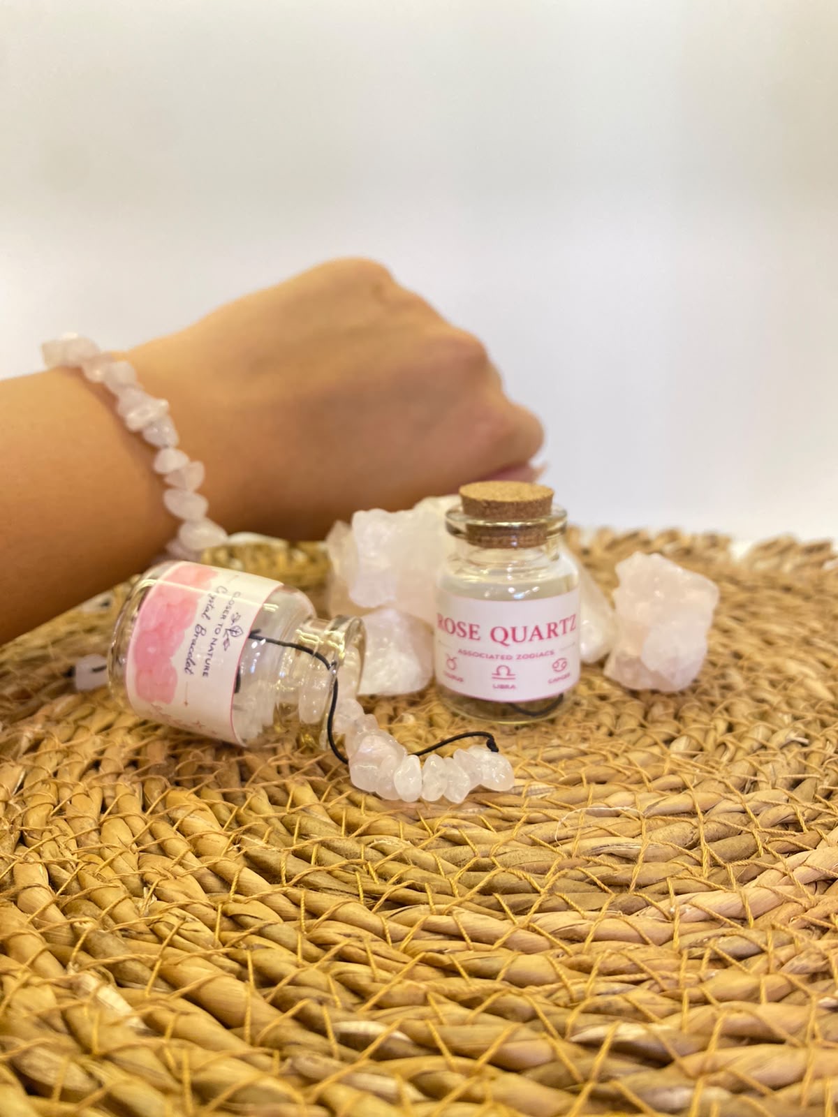 Natural Rose Quartz Zodiac Bracelet | Taurus • Libra • Cancer