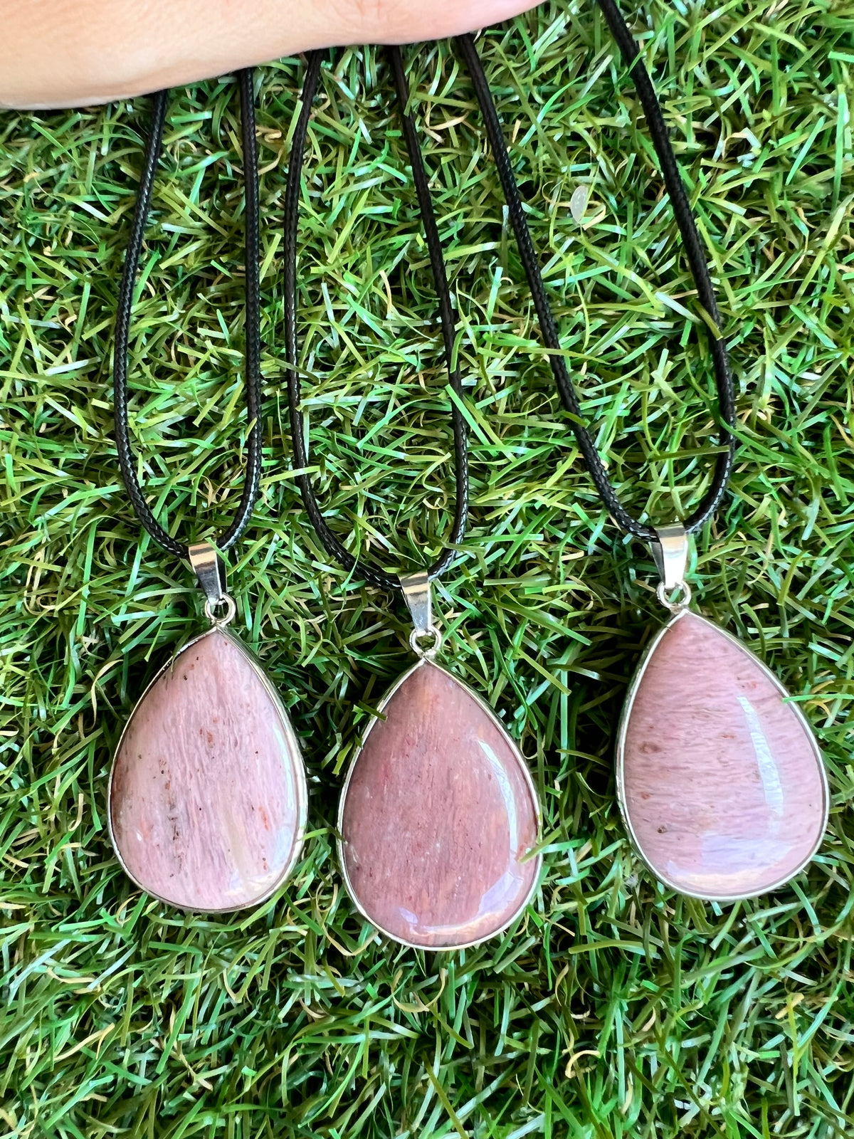 Rhodonite Teardrop Silver Plated Necklace – Compassion, Emotional Healing & Balance