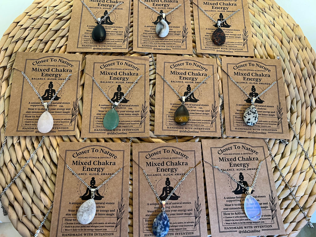 Natural Crystal Teardrop Pendant Necklace – Stainless Steel Chain