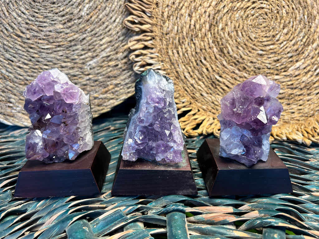 Natural Amethyst Cluster on Wooden Base
