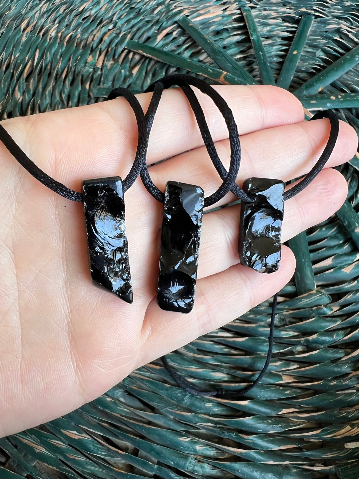 Natural Black Obsidian Pendant Necklace – Adjustable Cord