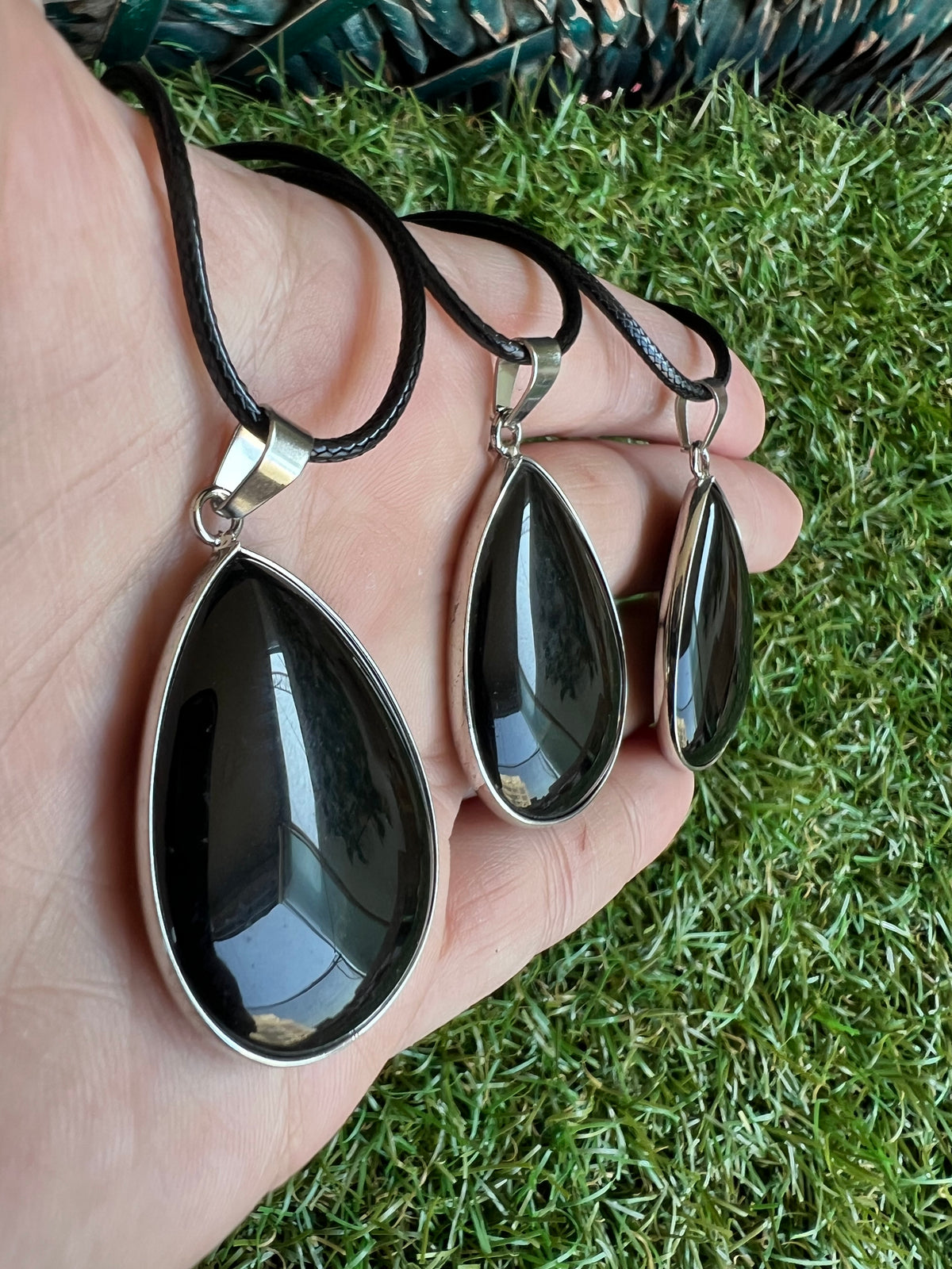 Black Obsidian Silver-Plated Teardrop Necklace – Protection, Grounding & Strength