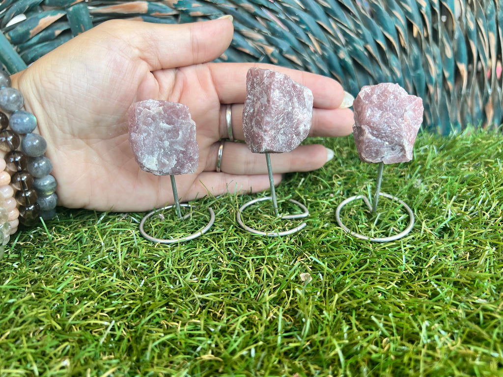 Natural Raw Lepidolite on Metal Stand | Crystal Display | Approx. 8 cm | Calm & Balance
