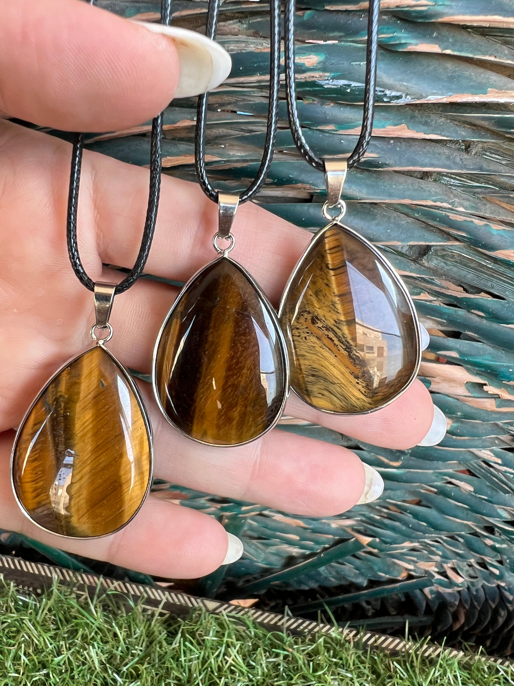 Tiger’s Eye Silver-Plated Teardrop Necklace – Protection, Confidence & Focus