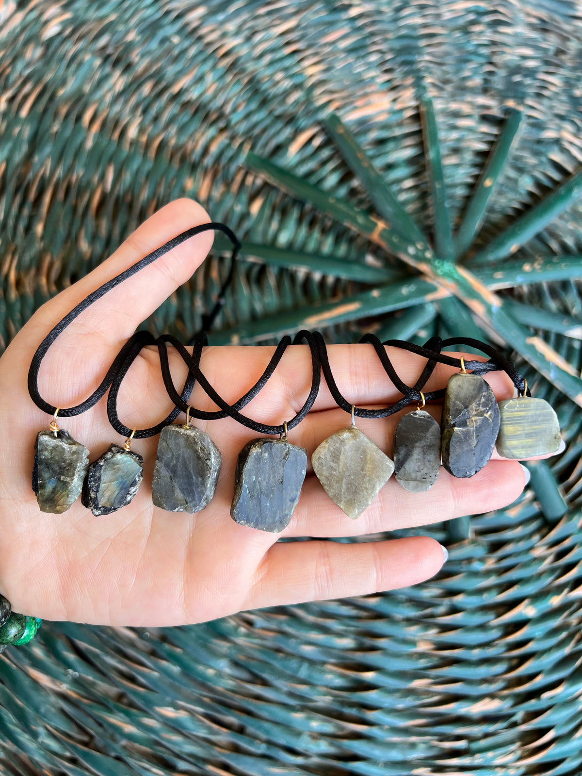 Natural Raw Labradorite Pendant Necklace – Adjustable Cord