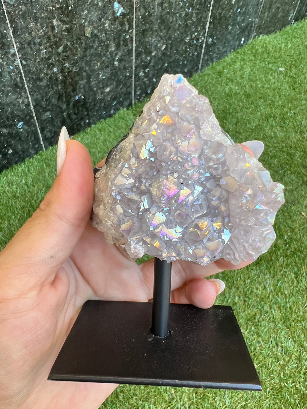 Natural Angel Aura Quartz on Metal Stand – 289 g