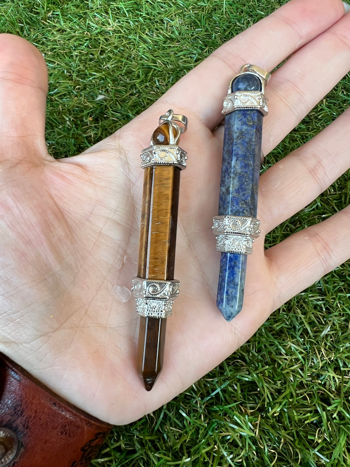 Natural Gemstone Double-Terminated Pendant Necklace – 8 cm