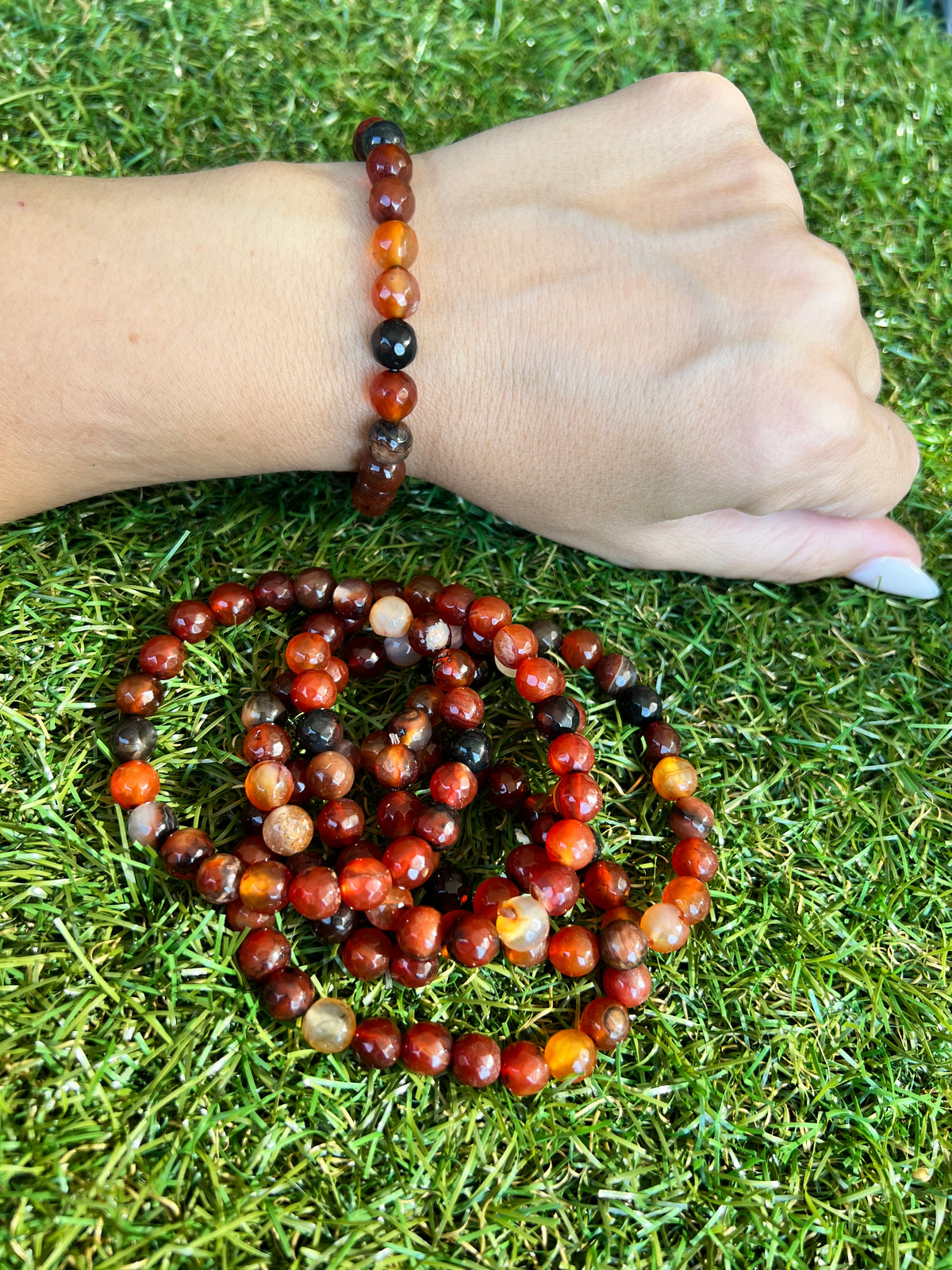 Natural Faceted Carnelian Bracelet | 8mm Genuine Gemstone Beads | Motivation, Confidence & Vitality