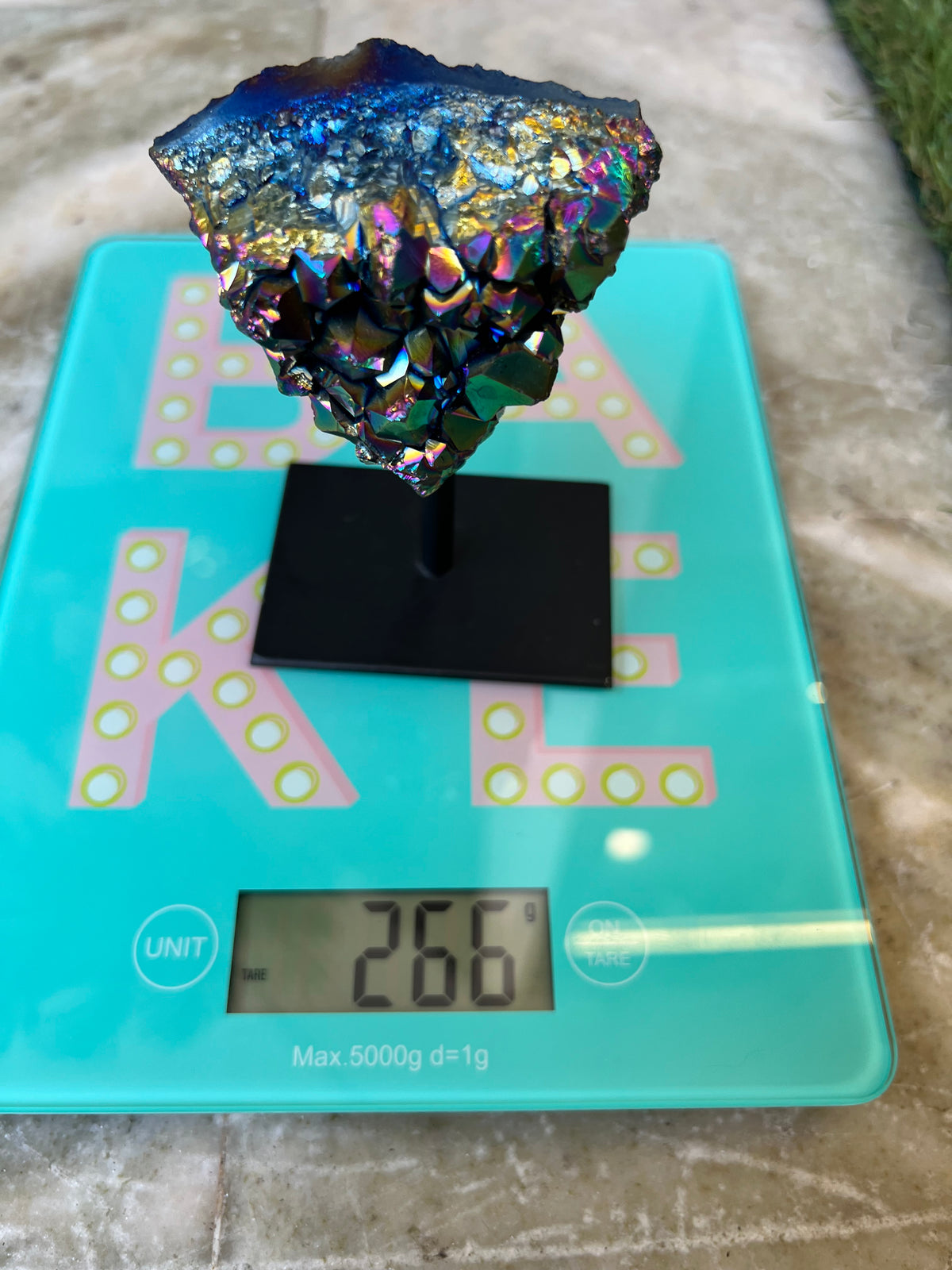 Natural Rainbow Aura Quartz on Metal Stand – 266 g