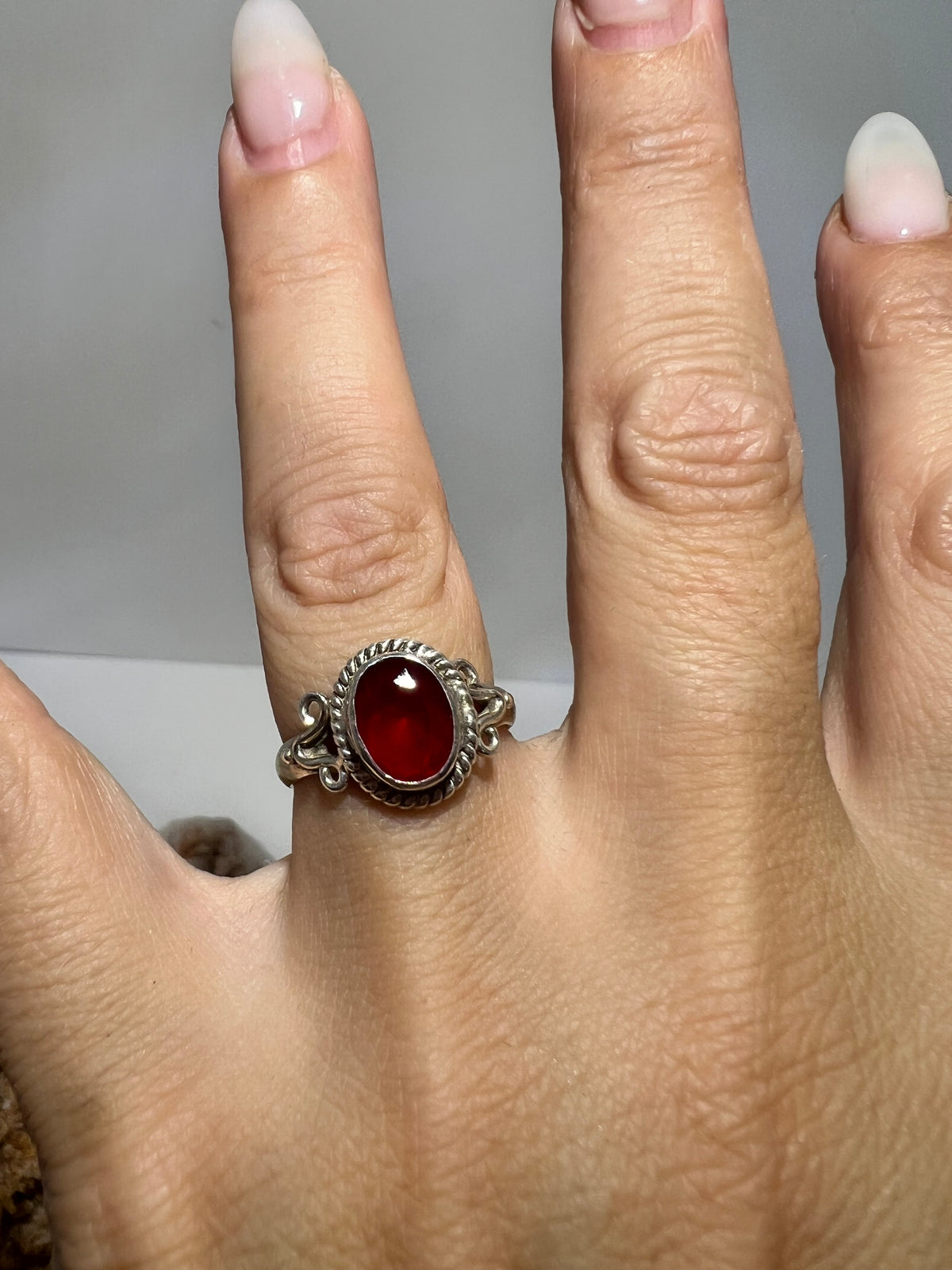 Genuine Red Quartz Ring in 925 Italian Sterling Silver