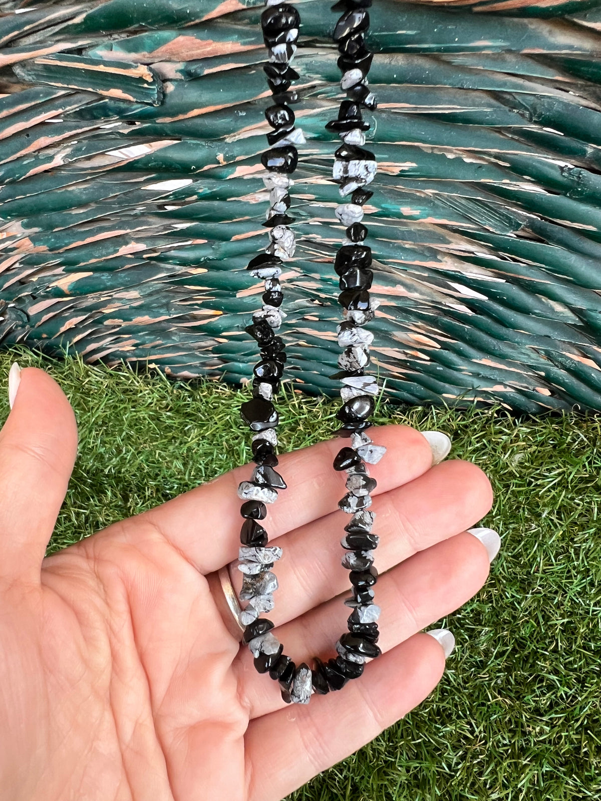 Natural Snowflake Obsidian Chip Necklace | Genuine Irregular Gemstone Chips | Protection, Balance & Grounding