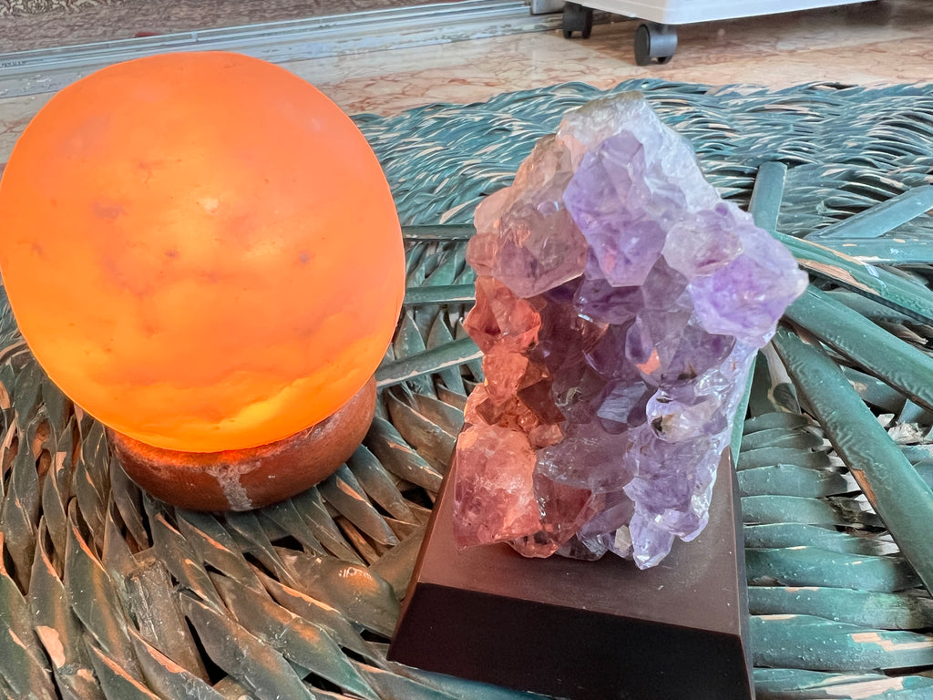 Natural Amethyst Cluster on Wooden Base