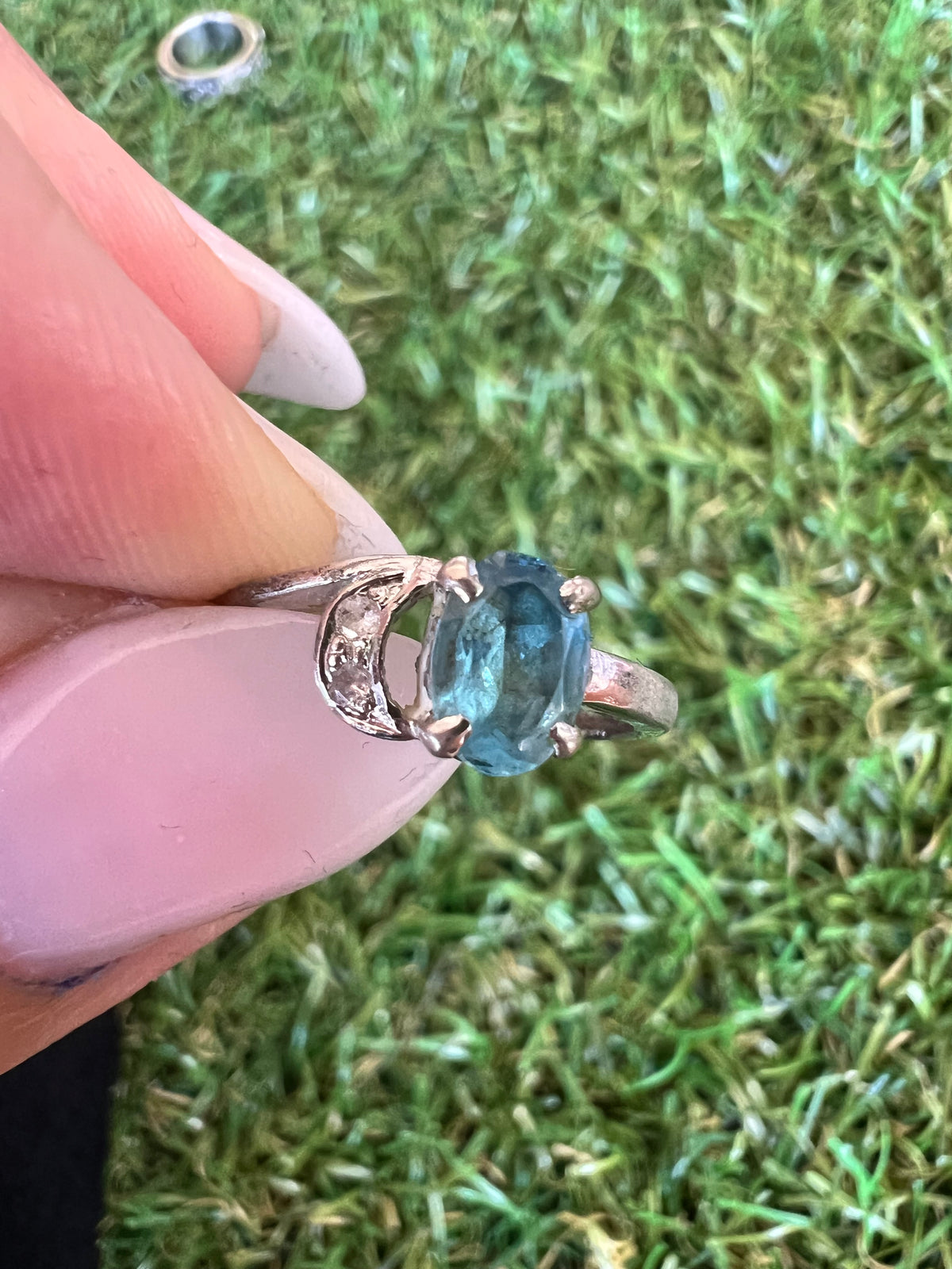 Genuine Natural Blue Topaz Crescent Moon Ring in 925 Sterling Silver
