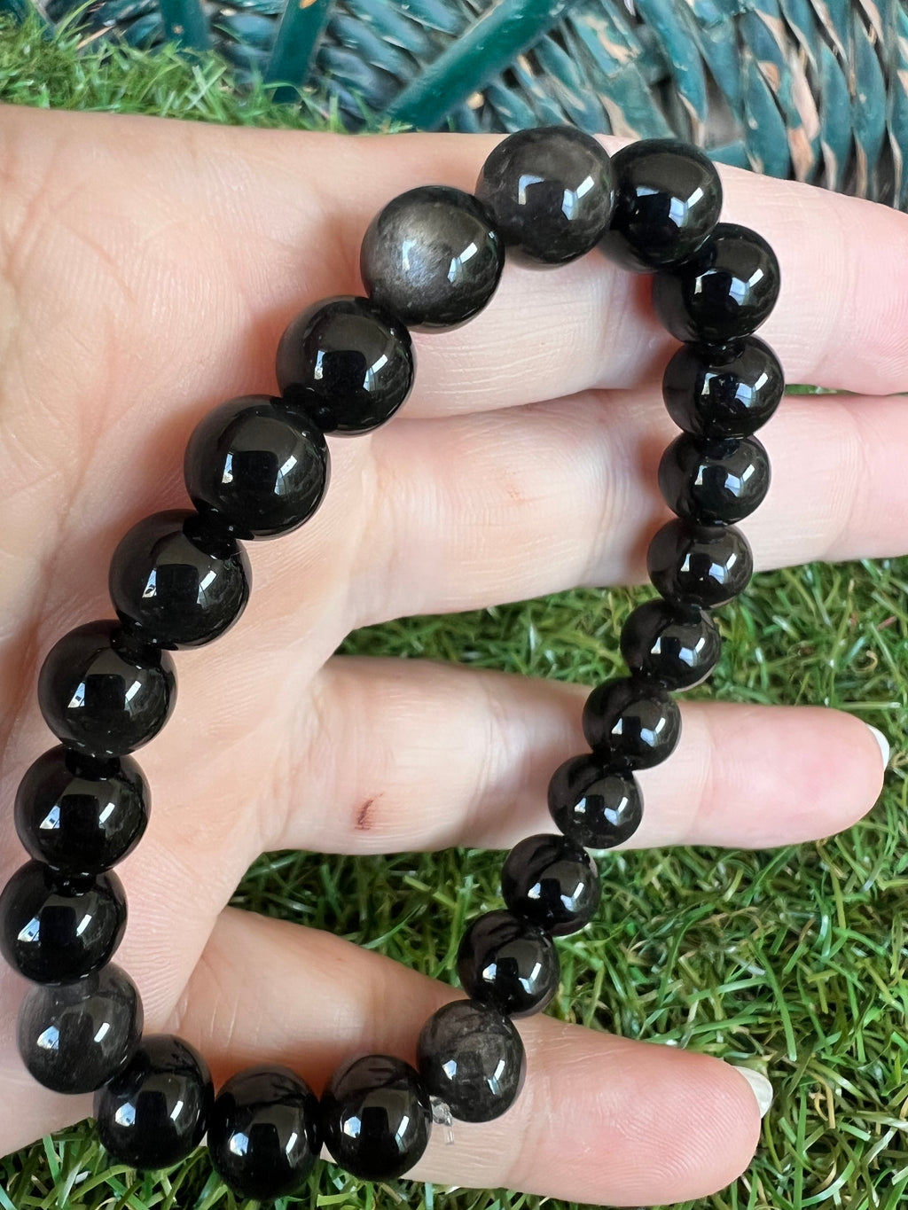 Natural Silver Sheen Obsidian Bracelet – Protection, Grounding & Self-Reflection | 8 mm