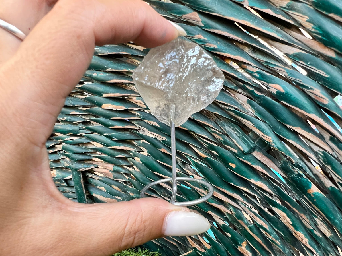 Natural Raw Smoky Quartz on Metal Stand | Crystal Display | Approx. 8 cm | Protection, Grounding & Cleansing